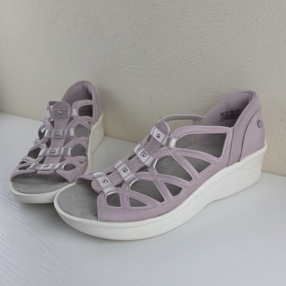 Bzees Sapphire Wedge Slip-On Sandals Studded Fabric Blue/Gray Womens 11M EU 41